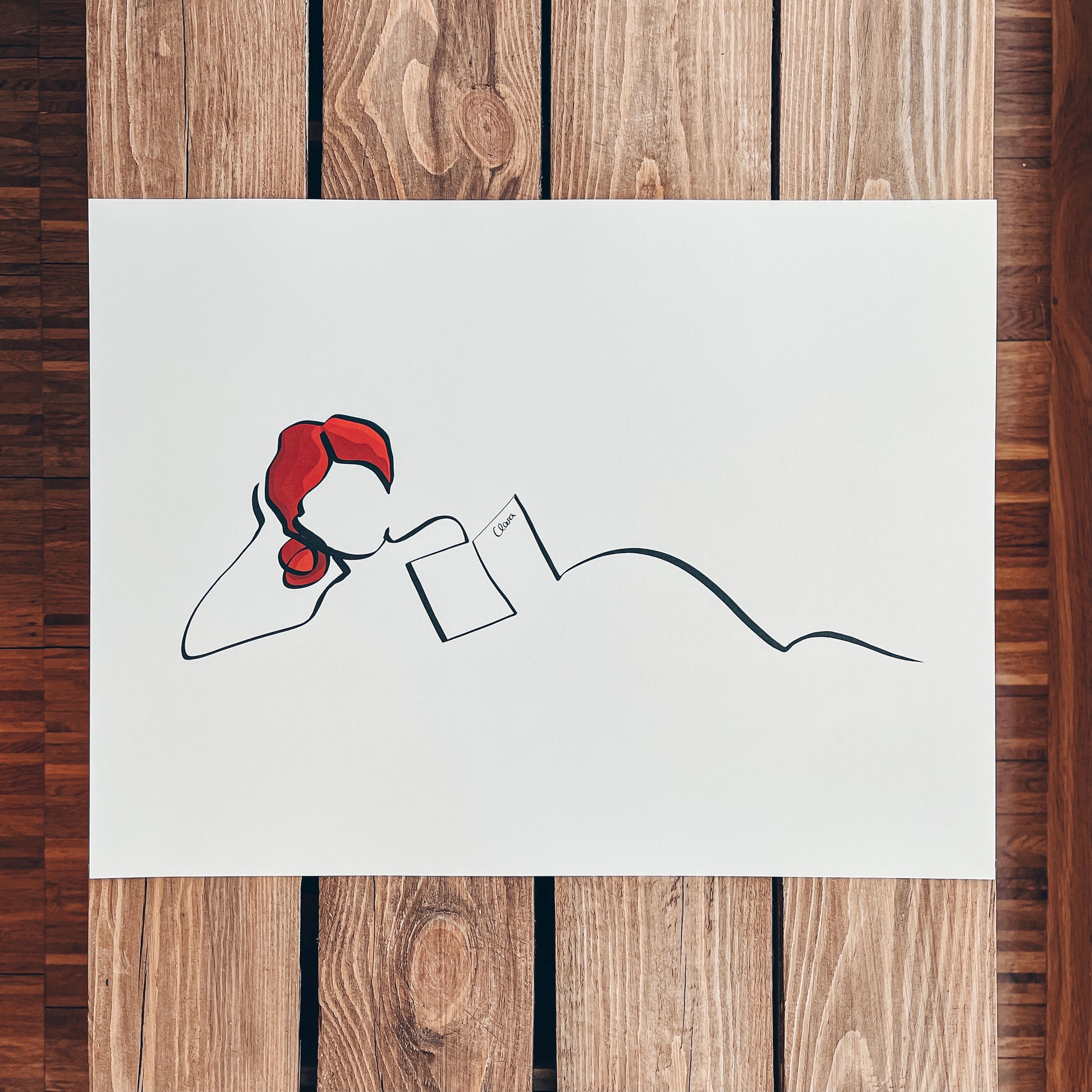 Frauen und Bücher Nr. 7-Kunstdruck-JUDITH CLARA-40x30 cm *Limited* (creme weiß) Papier 300g-one-line-art